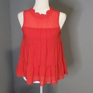 Monteau Coral Tiered Lined Sleeveless Keyhole Back Blouse - Size S